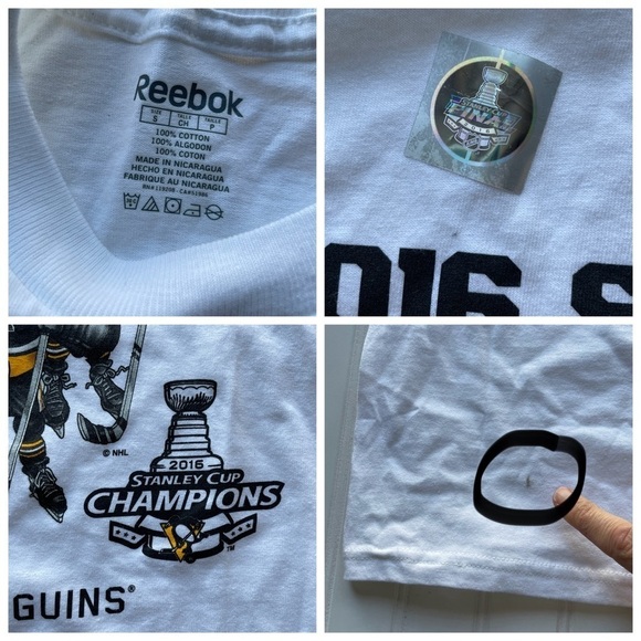 Reebok NHL 2016 Stanley Cup Champions Hockey White Size Small NWT Pittsburgh - Picture 5 of 7